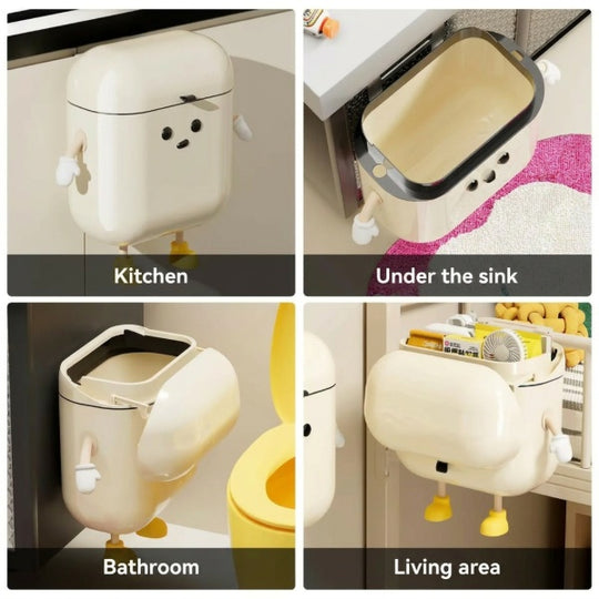 Cute Cartoon Trash Bin – Wall-Mounted Household Storage Container with Lid