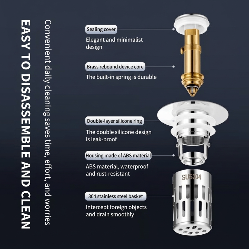 Universal Stainless Steel Pop-Up Sink Drain Strainer