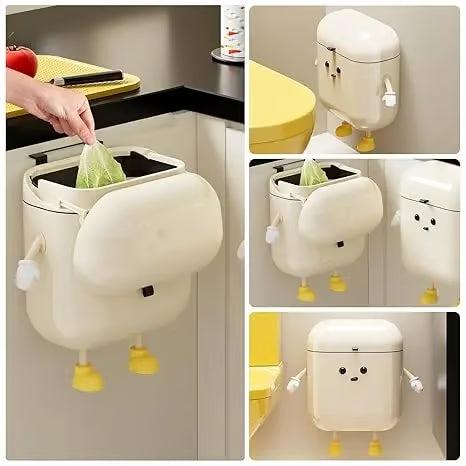 Cute Cartoon Trash Bin – Wall-Mounted Household Storage Container with Lid