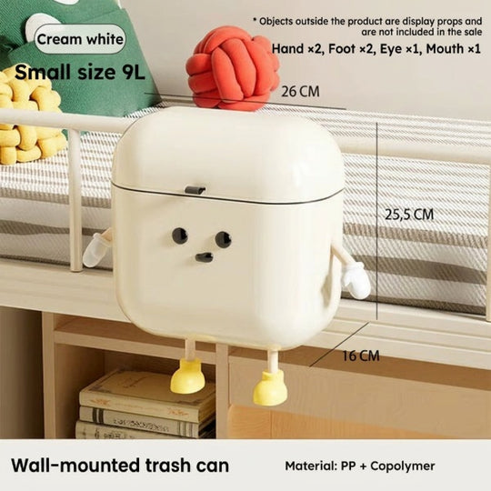 Cute Cartoon Trash Bin – Wall-Mounted Household Storage Container with Lid