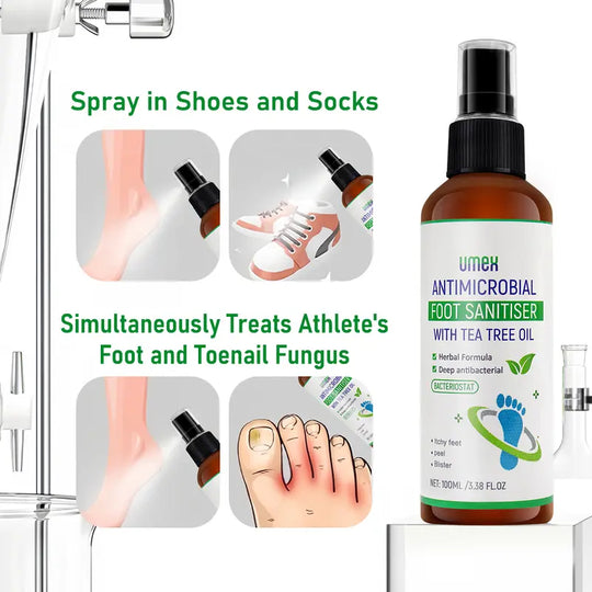 UMEX Tea Tree Foot Spray Kills Fungus & Odor Fast 97% Stink Elimination Repair Cracked Heels 100ml Quick-Dry Formula Clinically Tested Natural Antiseptic - Moisturizing Intensive Foot Care Foot Care Tool