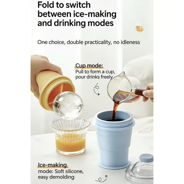 🔥NEW HOT SELLING🔥 2-in-1 Collapsible Silicone Ice Ball Maker Cup & Reusable Ice Sphere Mold with Straw Lid