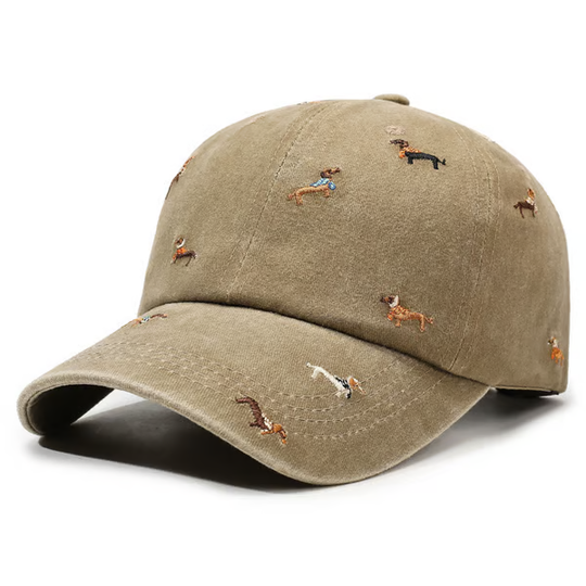 Retro Washed Cotton "Dachshund" Cap – Minimalist Multi-Embroidery Dad Hat