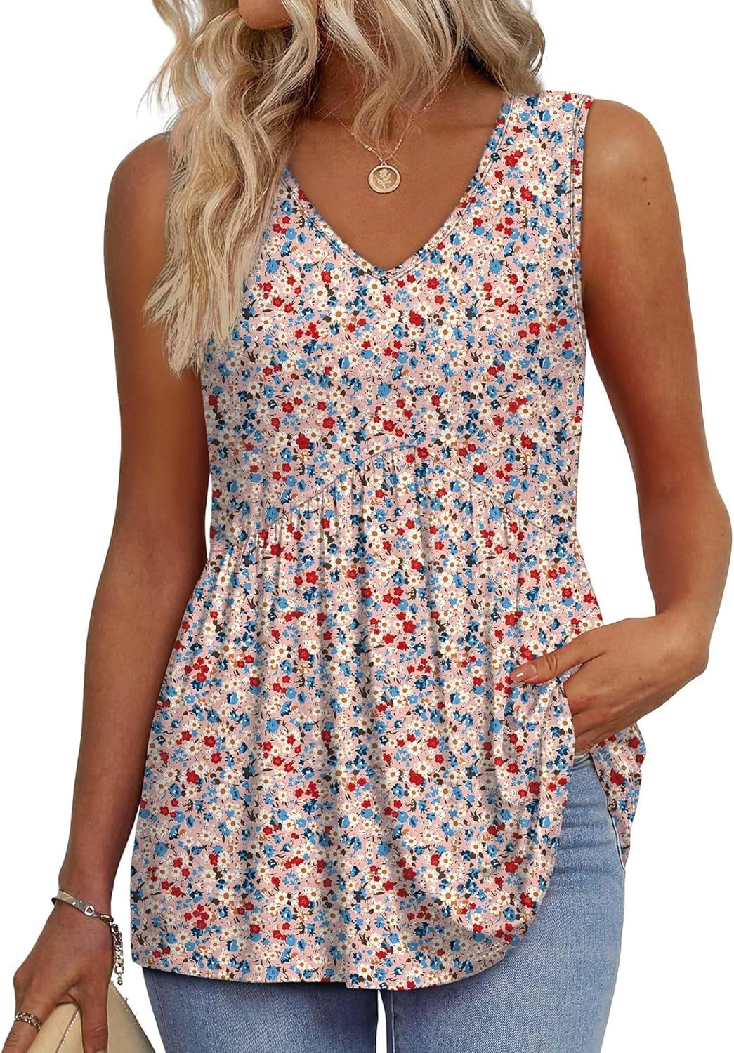 🌞VÝPREDAJ👚Dámske splývavé tielka bez rukávov s výstrihom do V a peplum