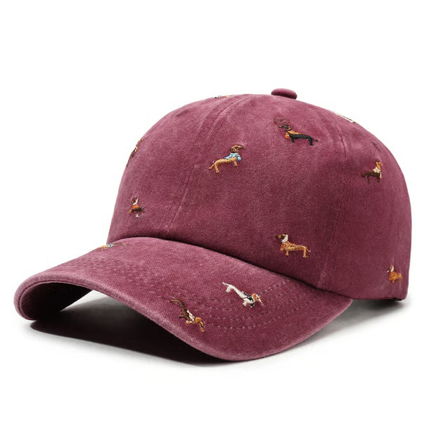 Retro Washed Cotton "Dachshund" Cap – Minimalist Multi-Embroidery Dad Hat