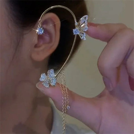 💕50% discount💕Simple ear clips with butterfly and flower motifs & tassels – elegant & comfortable, no piercing required 🌸🦋
