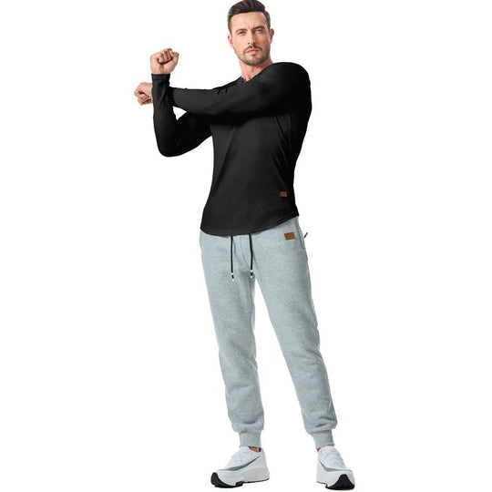 Men's Athletic Longline Ribbed Top 🔥 – V-Neck Long Sleeve, Moisture-Wicking for Gym Sessions/Casual