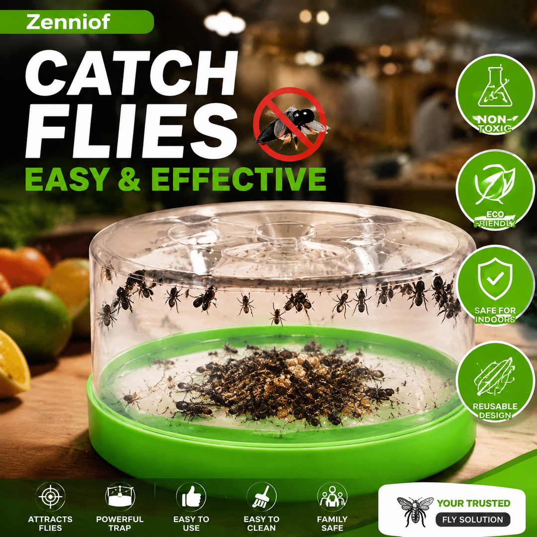 Reusable fly trap—no electricity, no poison!  Safe to use in the kitchen and around children and pets.