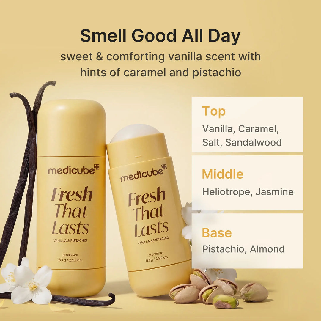 [NEW] [medicube] Deodorant Vanilla & Pistachio Fresh That Lasts | 24 Hour Odor Control, No Aluminum, Baking Soda, Parabens, Phthalates, Ethanol | Brightening & Smoothing for Dark Underarms with Koic Acid & Turmeric | Korean Skincare, K-Beauty