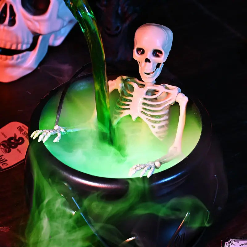 ✨🎃Halloweenské dekorace do interiéru - Čarodějnický kotel s plovoucími lahvičkami s kouzelnými lektvary &  Výrobník mlhy