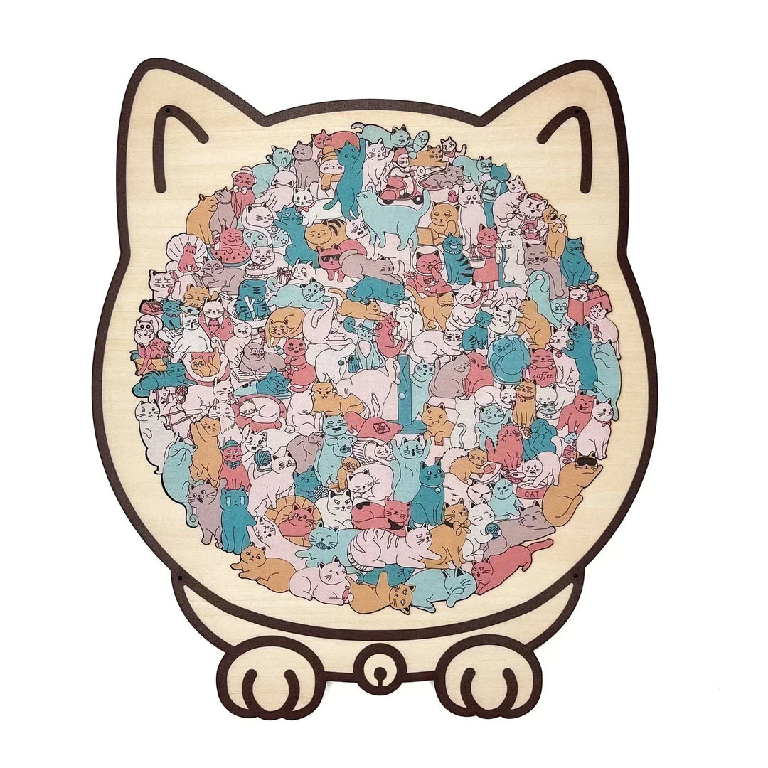 🎁Soldes de Noël : 50 % de réduction🎅Puzzle en bois de 135 pièces en forme de chat aux couleurs de Morandi