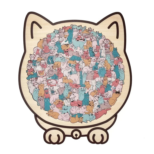 🎁Soldes de Noël : 50 % de réduction🎅Puzzle en bois de 135 pièces en forme de chat aux couleurs de Morandi