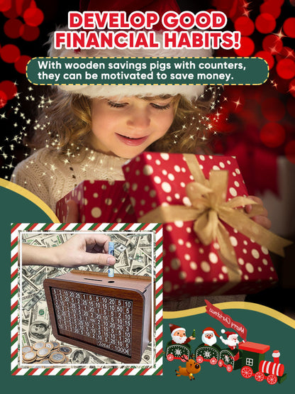 🎁 Hot Sale 70% OFF 🔥Retro Style Wooden Money Box with Counter Piggy Bank Handmade Saving Money Goal Piggy Bank