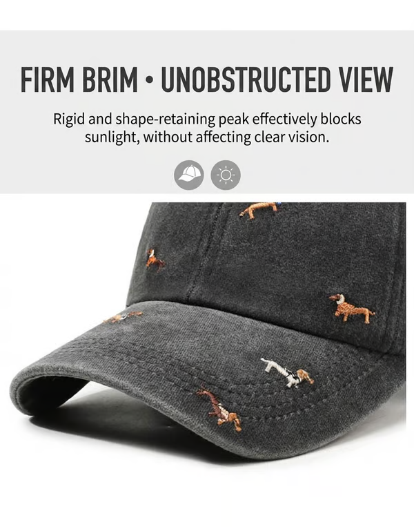 Retro Washed Cotton "Dachshund" Cap – Minimalist Multi-Embroidery Dad Hat