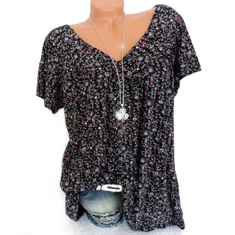 🎉 Last Day Promotion-60% OFF 🍃 Summer V-neck Loose Short sleeve Print Casual Women's T shirt