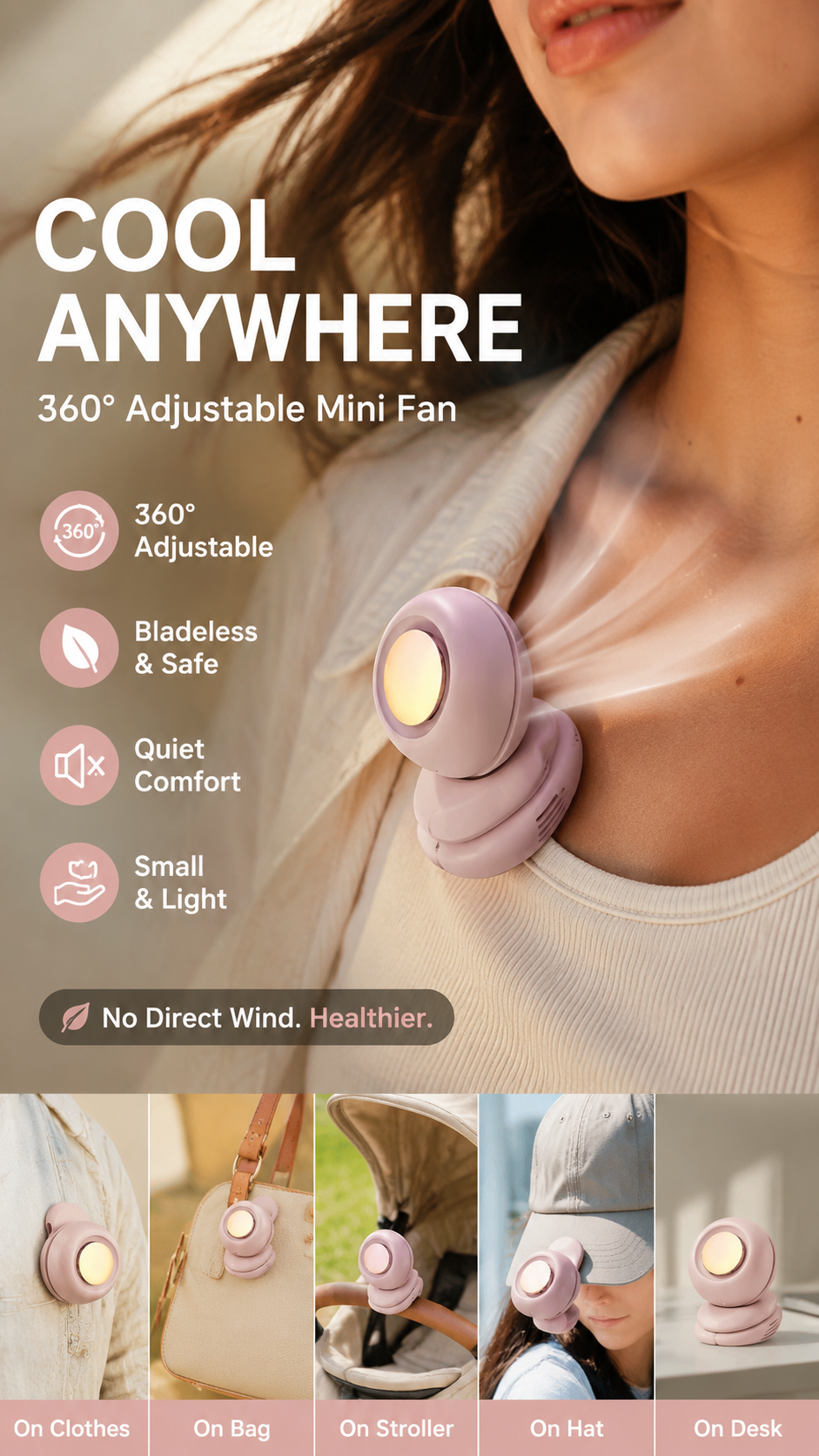 ⏳Summer Hot Sale💞50K+ SOLD!💨2-in-1 Wearable Fan – Instantly Cools You by Up to 10°C | 24H Quiet Hands-Free Airflow🌀🌿