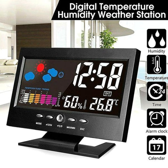 🌡️  ✨ Station météo numérique LED - Température &  Moniteur d'humidité avec affichage des prévisions &  Réveil de table 📊⏰