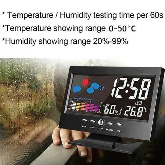 🌡️  ✨ Station météo numérique LED - Température &  Moniteur d'humidité avec affichage des prévisions &  Réveil de table 📊⏰