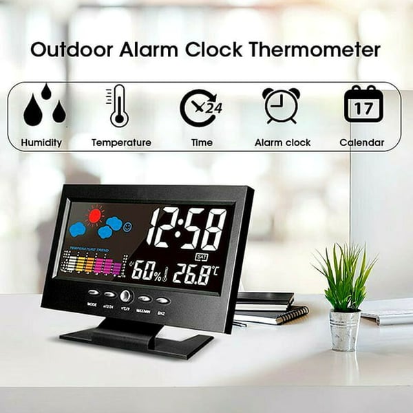 🌡️  ✨ Station météo numérique LED - Température &  Moniteur d'humidité avec affichage des prévisions &  Réveil de table 📊⏰