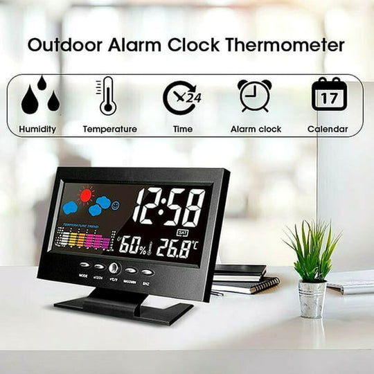🌡️  ✨ Station météo numérique LED - Température &  Moniteur d'humidité avec affichage des prévisions &  Réveil de table 📊⏰