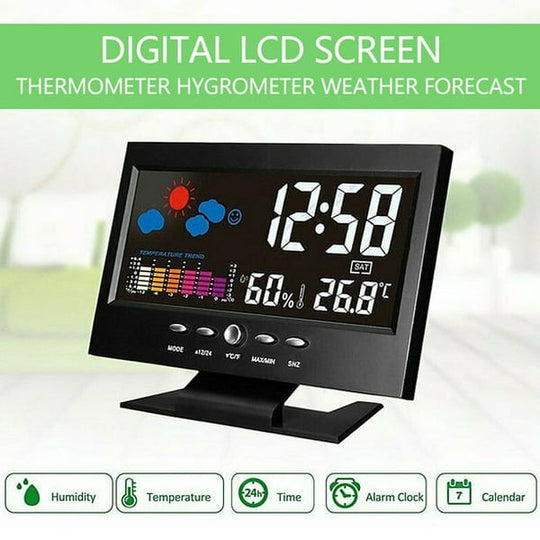 🌡️  ✨ Station météo numérique LED - Température &  Moniteur d'humidité avec affichage des prévisions &  Réveil de table 📊⏰