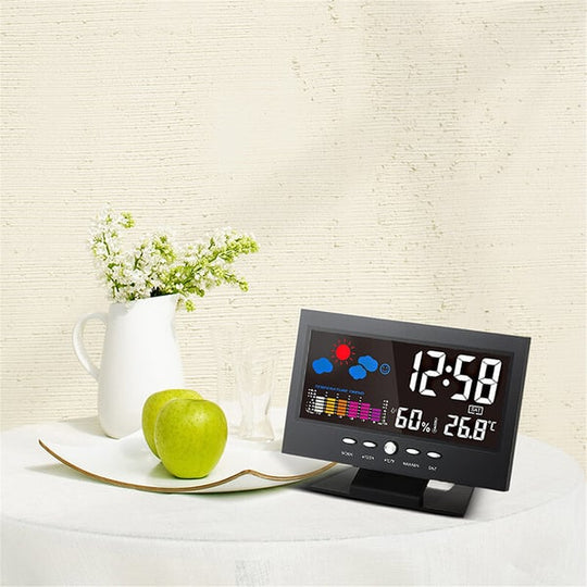 🌡️  ✨ Station météo numérique LED - Température &  Moniteur d'humidité avec affichage des prévisions &  Réveil de table 📊⏰