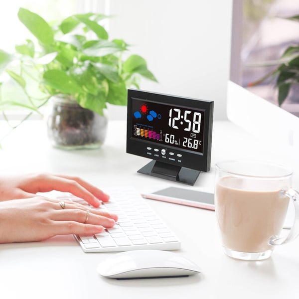 🌡️  ✨ Station météo numérique LED - Température &  Moniteur d'humidité avec affichage des prévisions &  Réveil de table 📊⏰