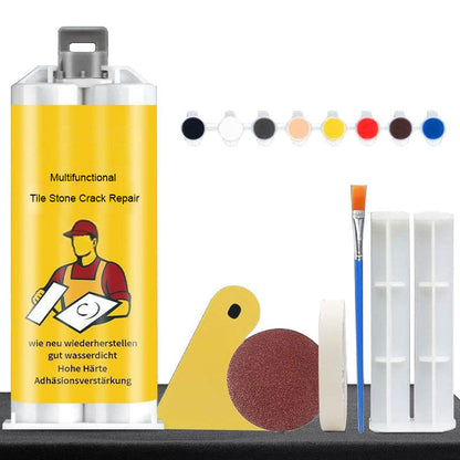 🔥Final 1-hour special!⏰Multifunctional Tile Stone Crack Repair Kit（Bonus Items: Pusher + Scraper + Round Sandpaper + Pigment*8）