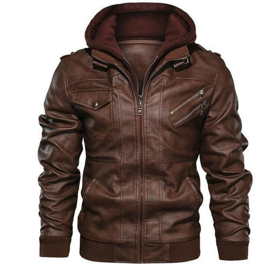 ❄️Zimné špeciály❄️50% ZĽAVA 💫Pánska bunda s kapucňou na zips z PU kože