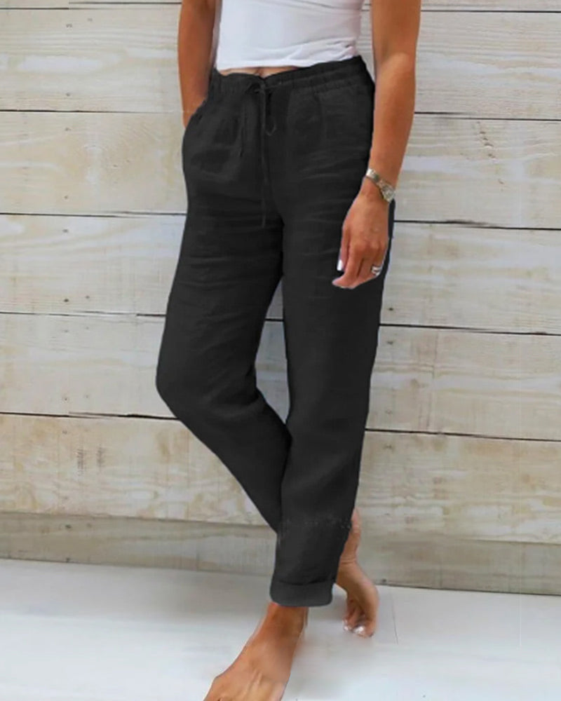 🥳New arrival 50% OFF!🌸Women's Elastic Waist Cotton Linen Casual Pants🍀