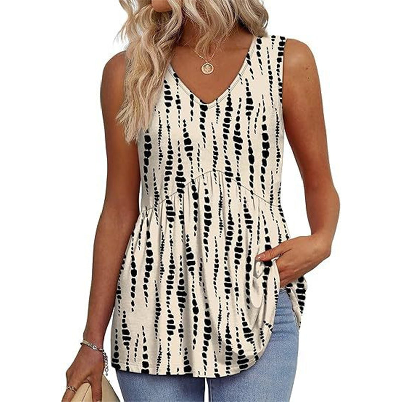 🌞VÝPREDAJ👚Dámske splývavé tielka bez rukávov s výstrihom do V a peplum