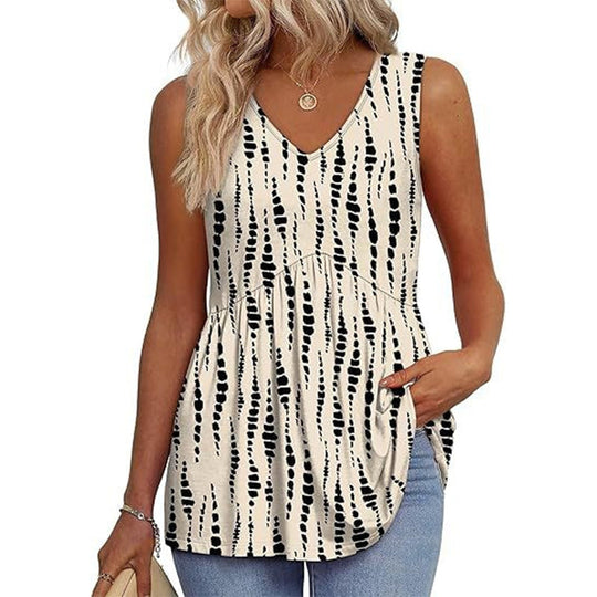 🌞VÝPREDAJ👚Dámske splývavé tielka bez rukávov s výstrihom do V a peplum