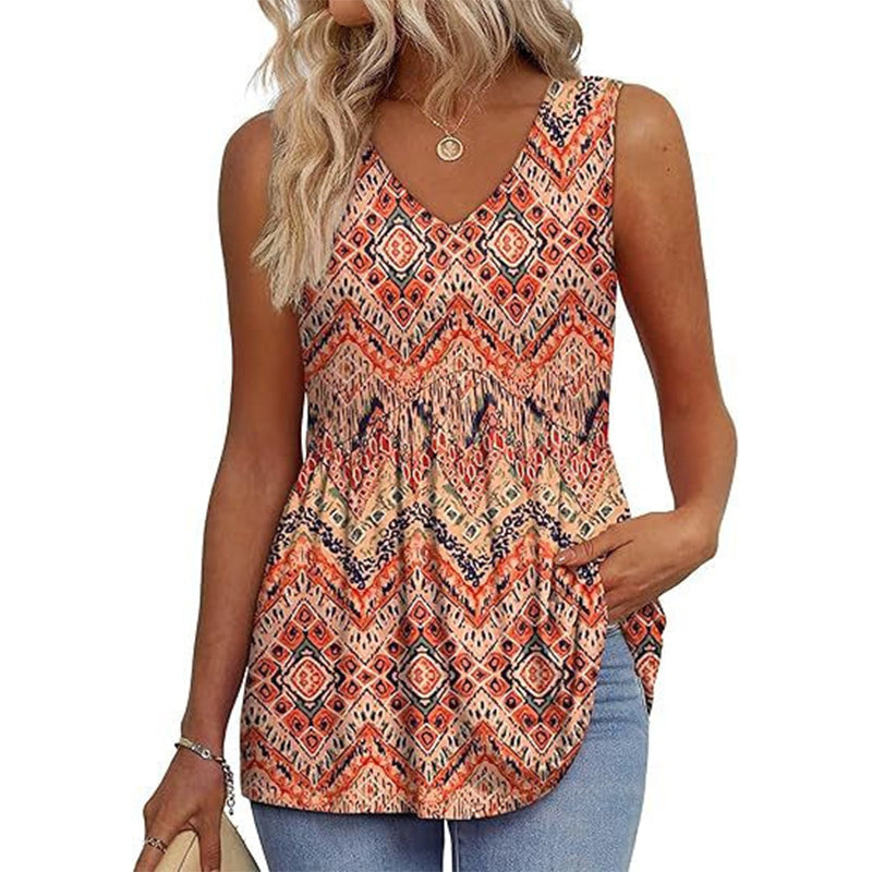 🌞VÝPREDAJ👚Dámske splývavé tielka bez rukávov s výstrihom do V a peplum