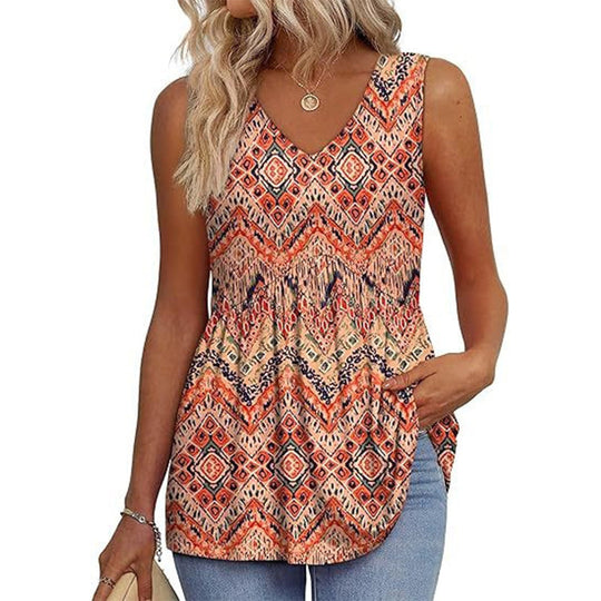 🌞VÝPREDAJ👚Dámske splývavé tielka bez rukávov s výstrihom do V a peplum