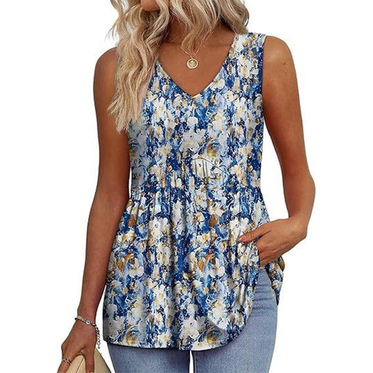 🌞VÝPREDAJ👚Dámske splývavé tielka bez rukávov s výstrihom do V a peplum