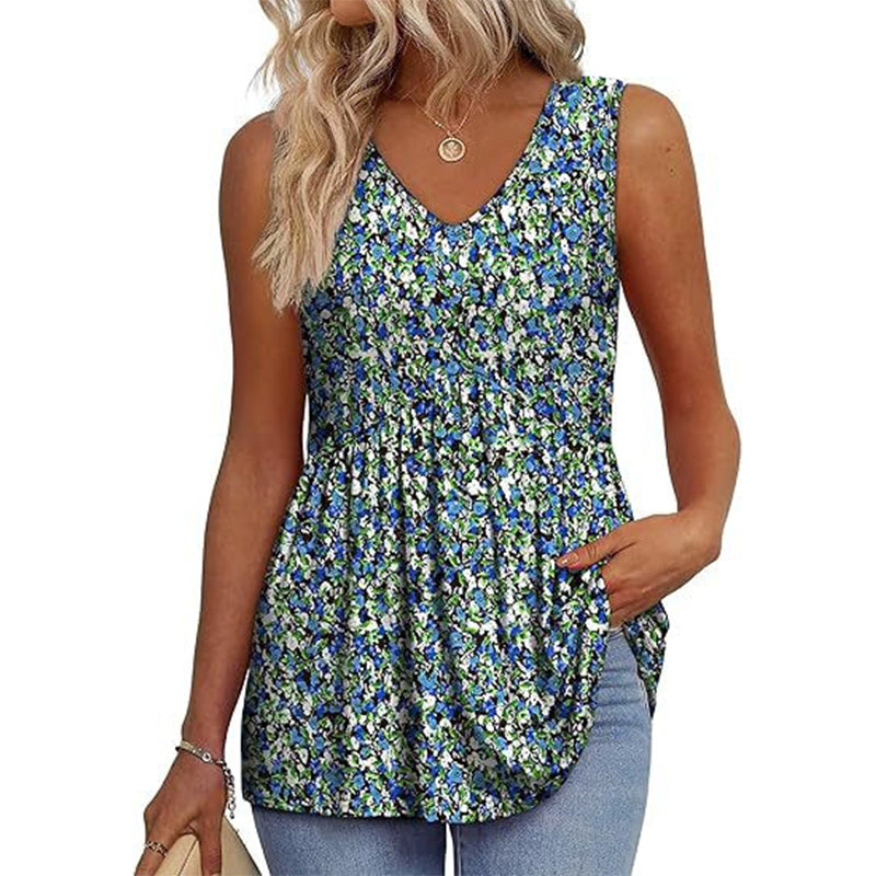 🌞VÝPREDAJ👚Dámske splývavé tielka bez rukávov s výstrihom do V a peplum