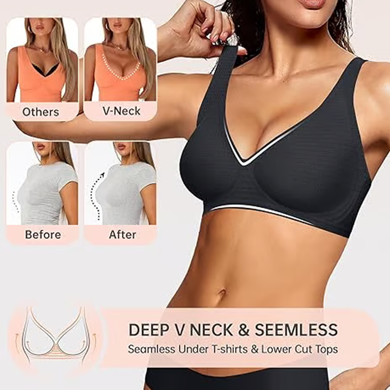 💗LAST DAY SALE 50% OFF⚡50K+ SOLD💕 Jelly Wireless Womens Comfortable Wireless Bras Push Up Bralettes Seamless Tshirts Bras Deep V Everyday Bras