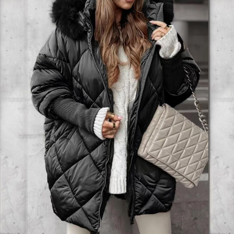 ✨Parka de longitud media de moda para mujer 🧥 – Patchwork de mangas de punto de otoño e invierno, ajuste favorecedor para los días fríos