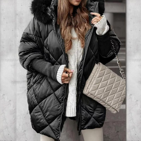 ✨Parka de longitud media de moda para mujer 🧥 – Patchwork de mangas de punto de otoño e invierno, ajuste favorecedor para los días fríos