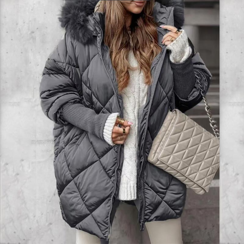 ✨Parka de longitud media de moda para mujer 🧥 – Patchwork de mangas de punto de otoño e invierno, ajuste favorecedor para los días fríos