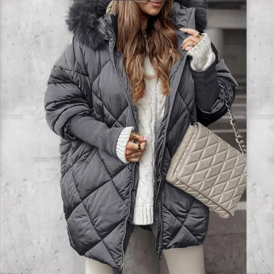✨Parka de longitud media de moda para mujer 🧥 – Patchwork de mangas de punto de otoño e invierno, ajuste favorecedor para los días fríos