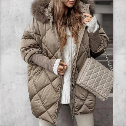 ✨Damesmode halflange parka 🧥 – Herfst- en wintergebreide patchworkmouw, flatterende pasvorm voor koude dagen