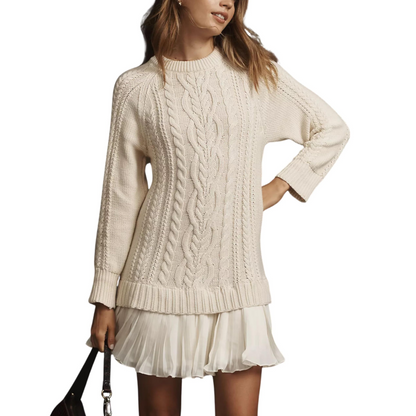 ✈️BUY 1 FREE SHIPPING🔥Limited Hot Sale 50% OFF💗Women Crewneck Cable Knit Sweater Mini Dress