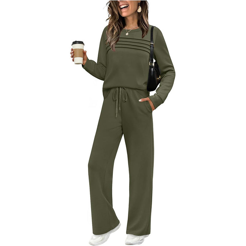 💐Women's Crew Neck Top & Drawstring Pants Set