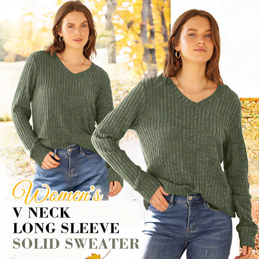 🔥Nu 50% korting! - Dames V-hals trui met lange mouwen en effen kleur