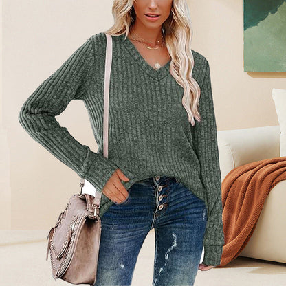 🔥Nu 50% korting! - Dames V-hals trui met lange mouwen en effen kleur
