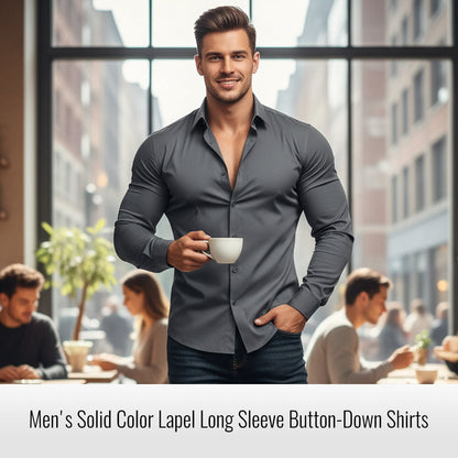 ⏰Over 10,000 sold！🔥Men's Solid Color Lapel Long Sleeve Button-Down Shirts — A Wardrobe Essential Every Man Should Own