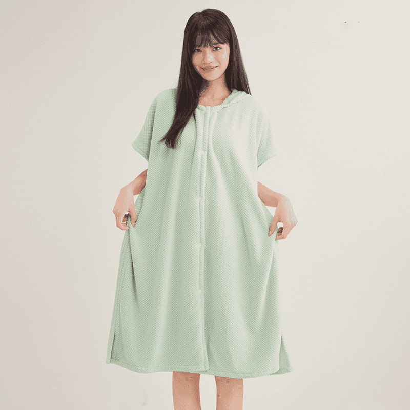 Women's Cosy Hooded Textured Grid Bathrobe（50% OFF）