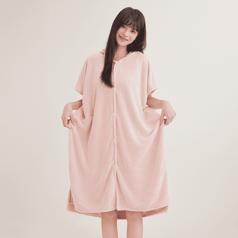 Women's Cosy Hooded Textured Grid Bathrobe（50% OFF）