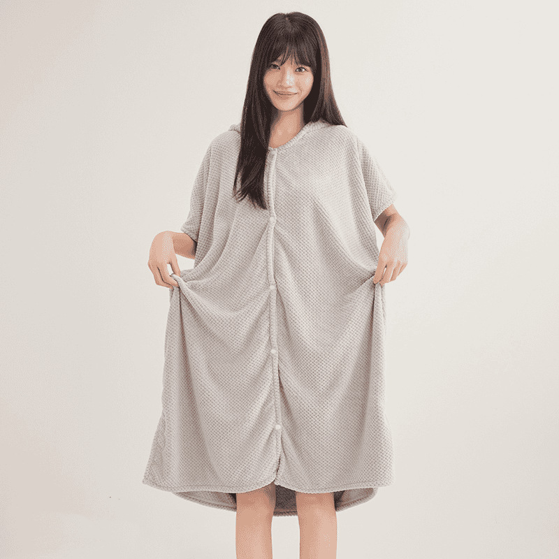 Gezellige badjas met capuchon en structuurpatroon voor dames (50% KORTING)